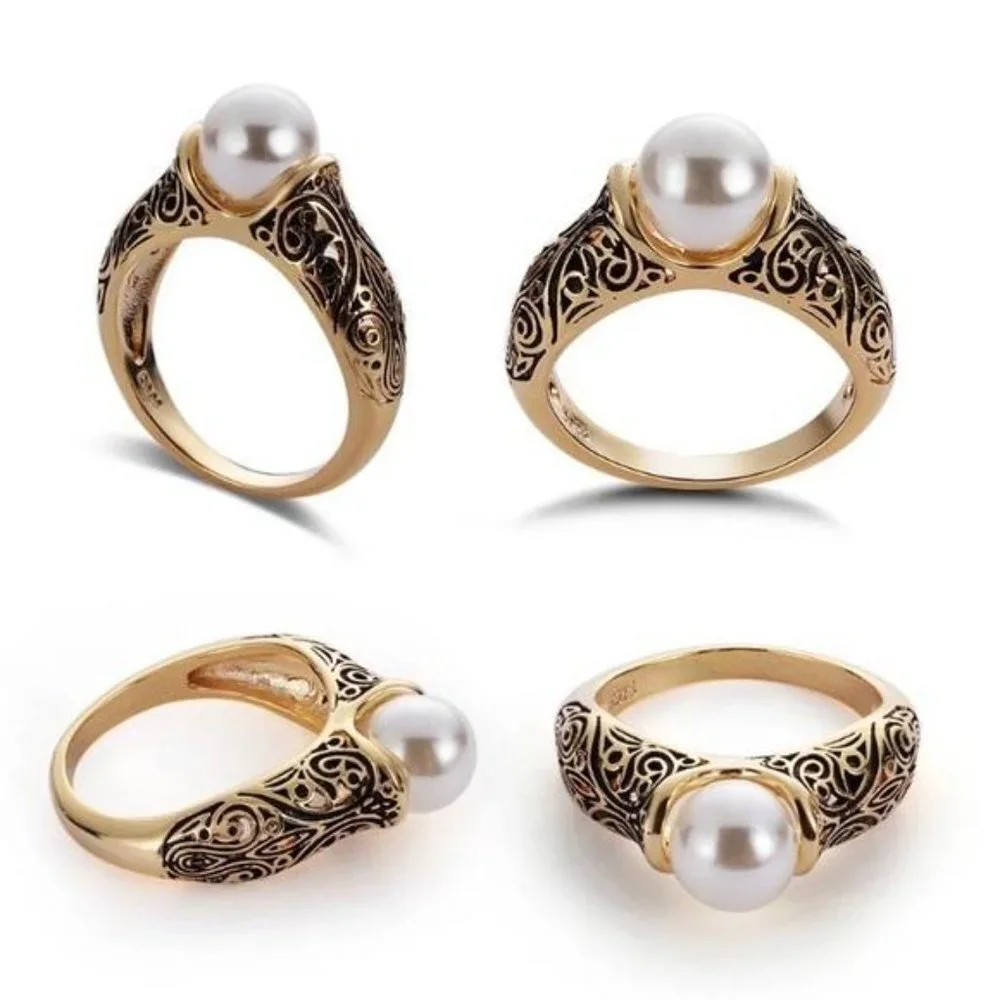 New 925 Sterling Silver Yellow Gold Pearl Ring - Picture 5 of 7